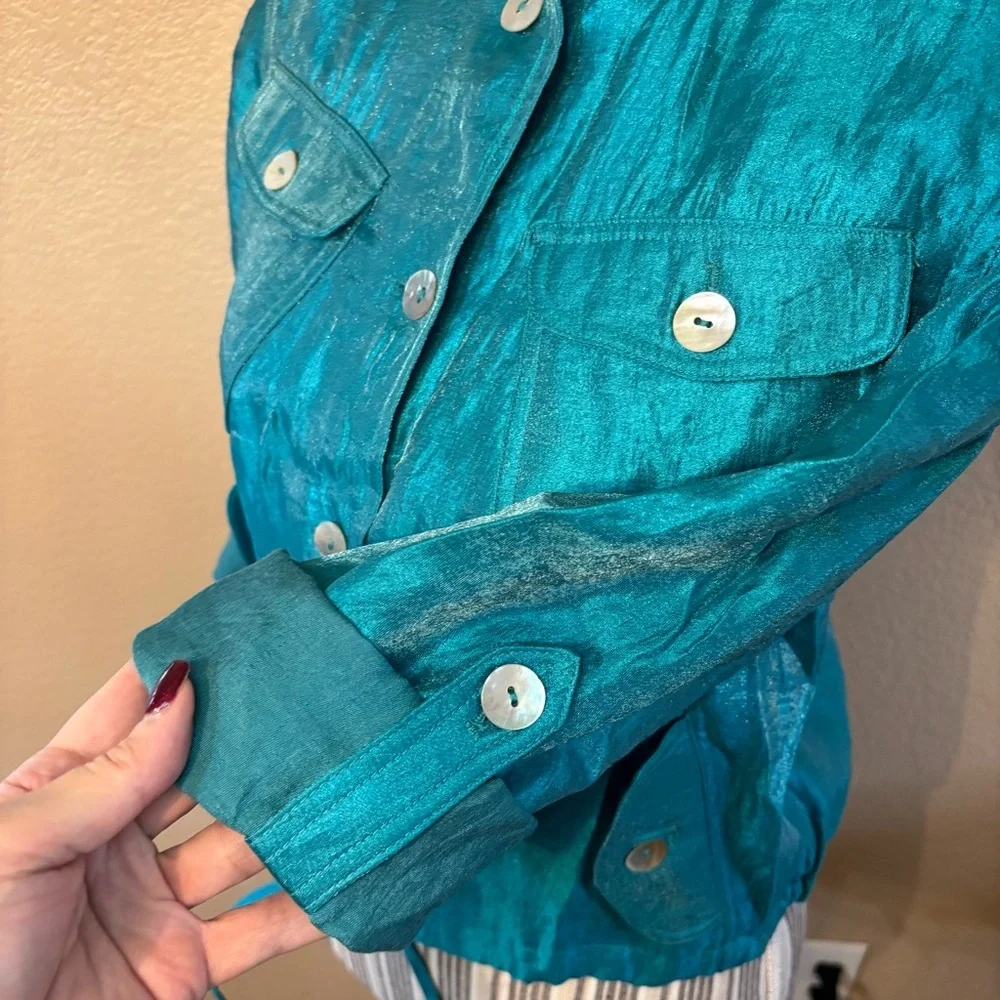 Women's Teal Utility Jacket with Mandarin Collar